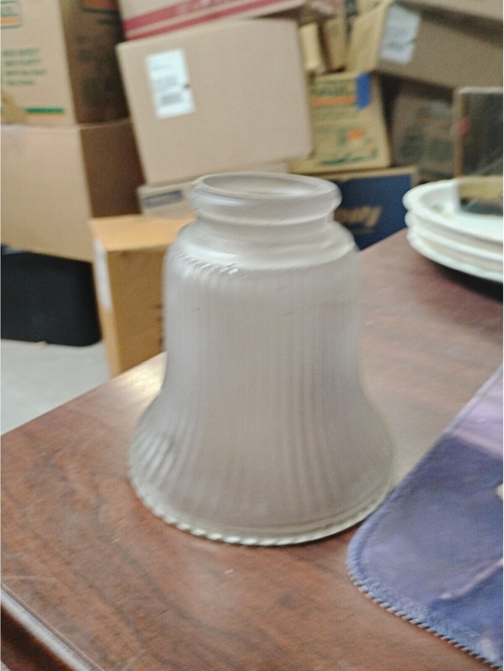 BELL SHAPED FROSTED GLASS LAMP SHADE RIBBED 2” DIAMETER